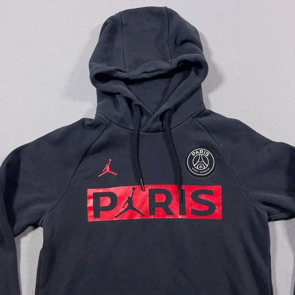 Nike Air Jordan + PSG Paris Saint Germain Pullover Hoodie Men Small Black Soccer